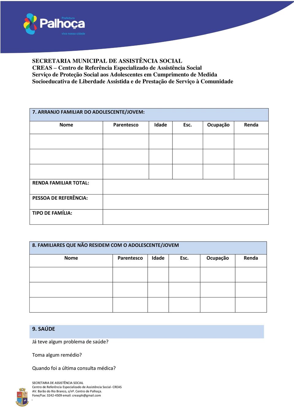 FAMILIARES QUE NÃO RESIDEM COM O ADOLESCENTE/JOVEM Nome Parentesco Idade Esc.