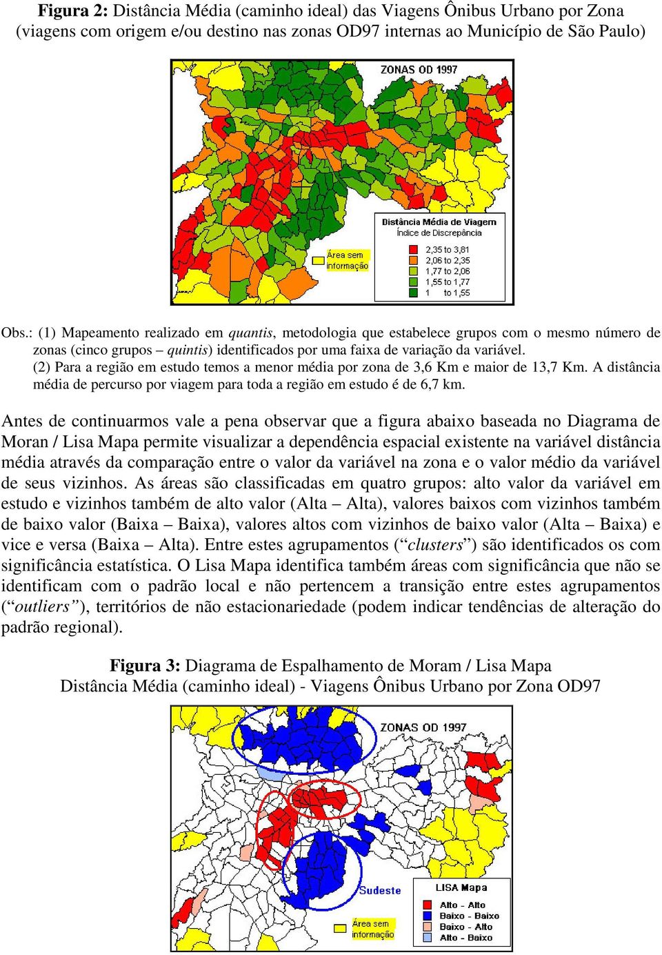 (2) Para a região em estudo temos a menor média por zona de 3,6 Km e maior de 13,7 Km. A distância média de percurso por viagem para toda a região em estudo é de 6,7 km.