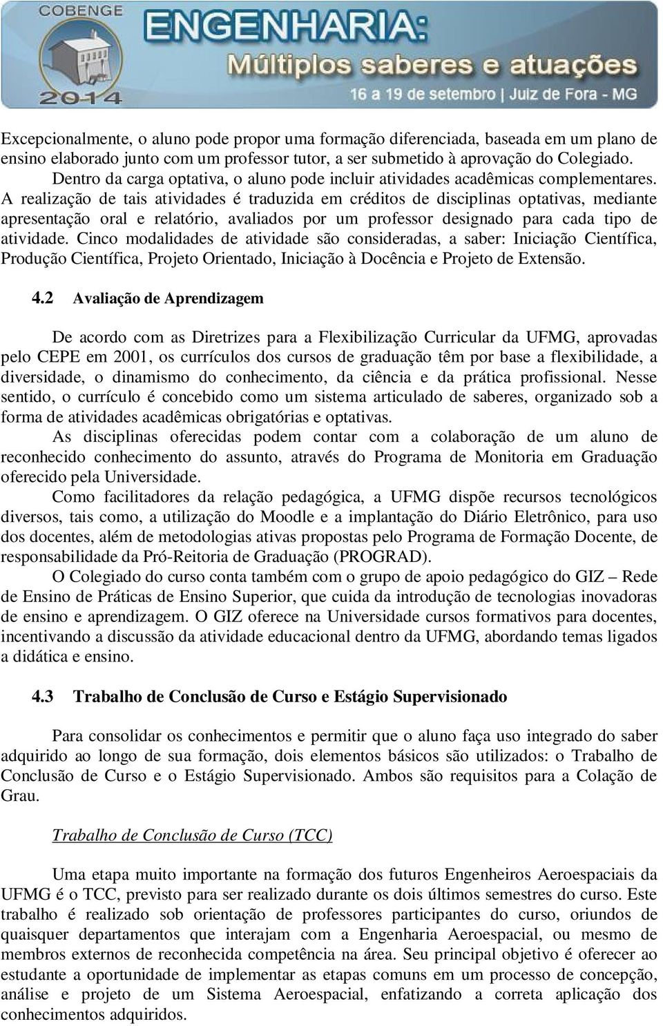 A realização de tais atividades é traduzida em créditos de disciplinas optativas, mediante apresentação oral e relatório, avaliados por um professor designado para cada tipo de atividade.