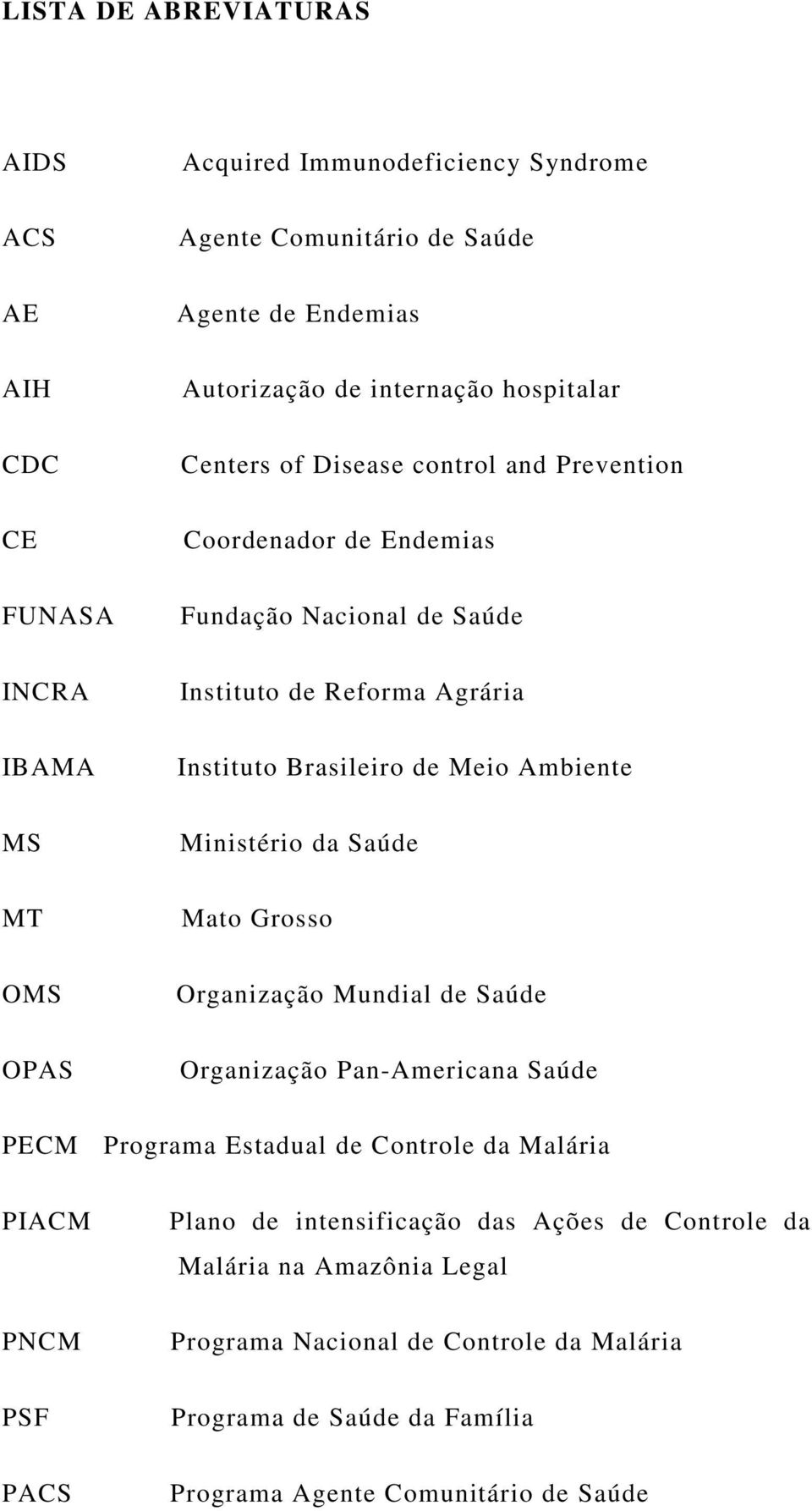 Meio Ambiente Ministério da Saúde Mato Grosso Organização Mundial de Saúde Organização Pan-Americana Saúde PECM Programa Estadual de Controle da Malária PIACM PNCM PSF PACS