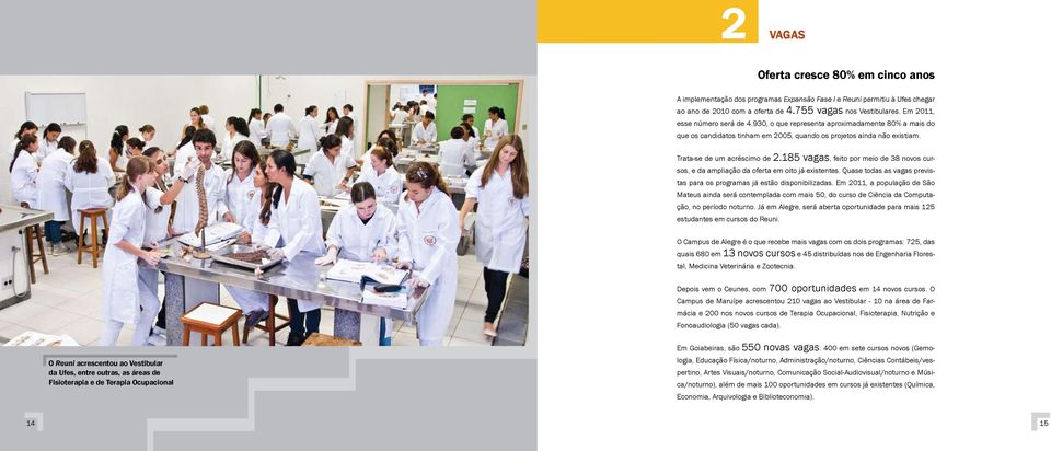 185 vagas, feito por meio de 38 novos cursos, e da ampliação da oferta em oito já existentes. Quase todas as vagas previstas para os programas já estão disponibilizadas.