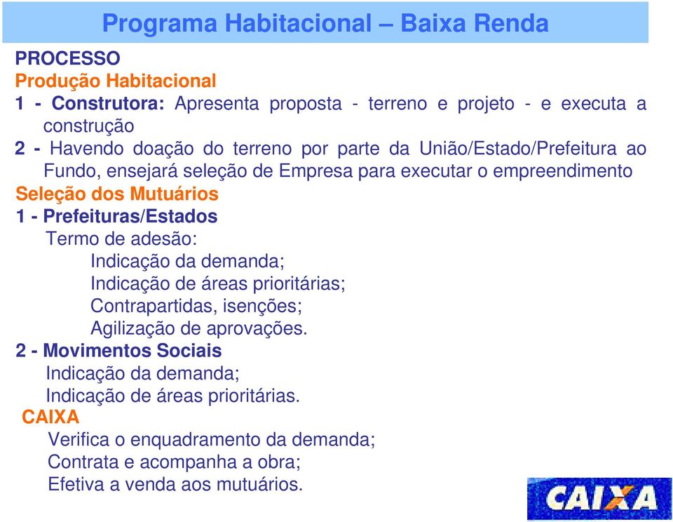 Termo de adesão: Indicação da demanda; Indicação de áreas prioritárias; Contrapartidas, isenções; Agilização de aprovações.