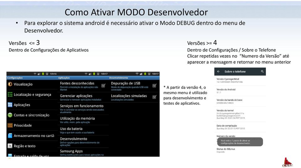 Versões <= 3 Dentro de Configurações de Aplicativos Versões >= 4 Dentro de Configurações / Sobre o