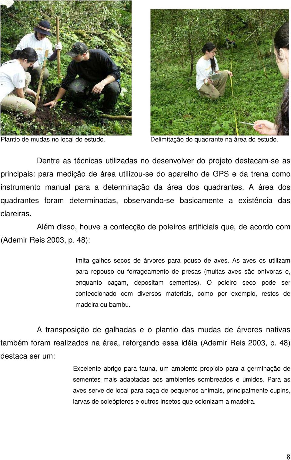 dos quadrantes. A área dos quadrantes foram determinadas, observando-se basicamente a existência das clareiras.