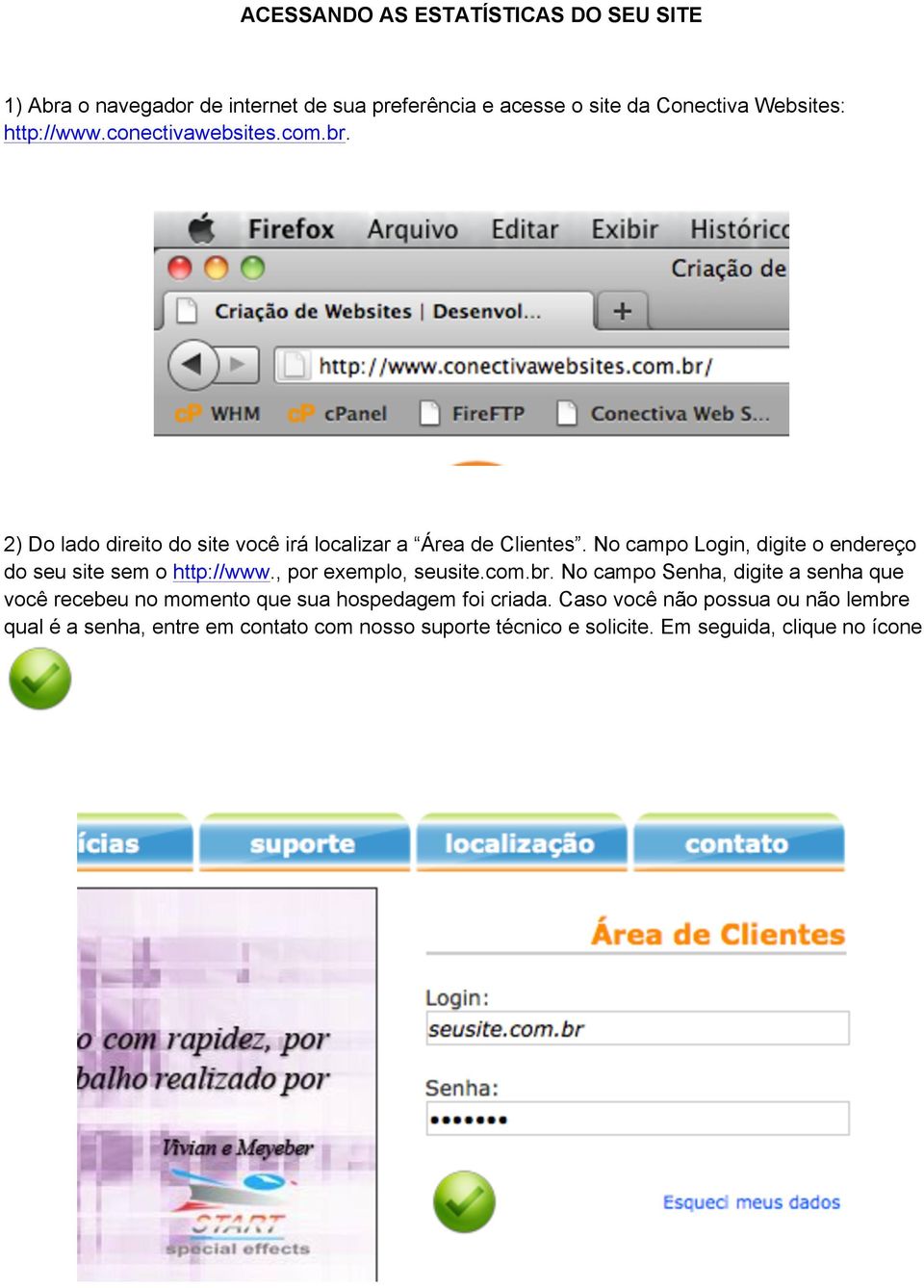 No campo Login, digite o endereço do seu site sem o http://www., por exemplo, seusite.com.br.