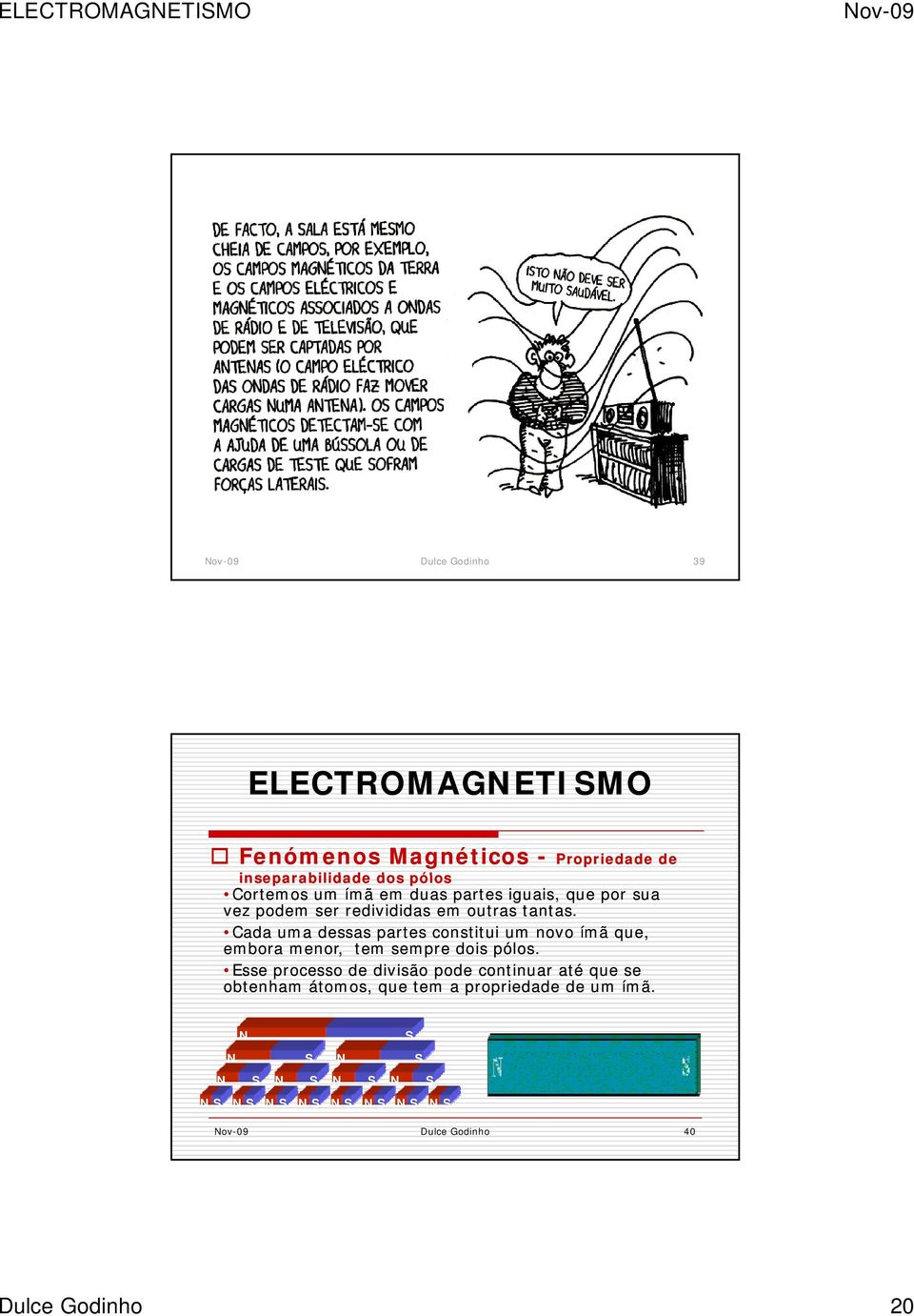 Cada uma dessas partes constitui um novo ímã que, embora menor, tem sempre dois pólos.