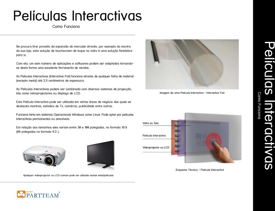 As Películas Interactivas (Interactive Foil) funciona através de qualquer folha de material (excepto metal) até 2,5 centímetros de espessura.