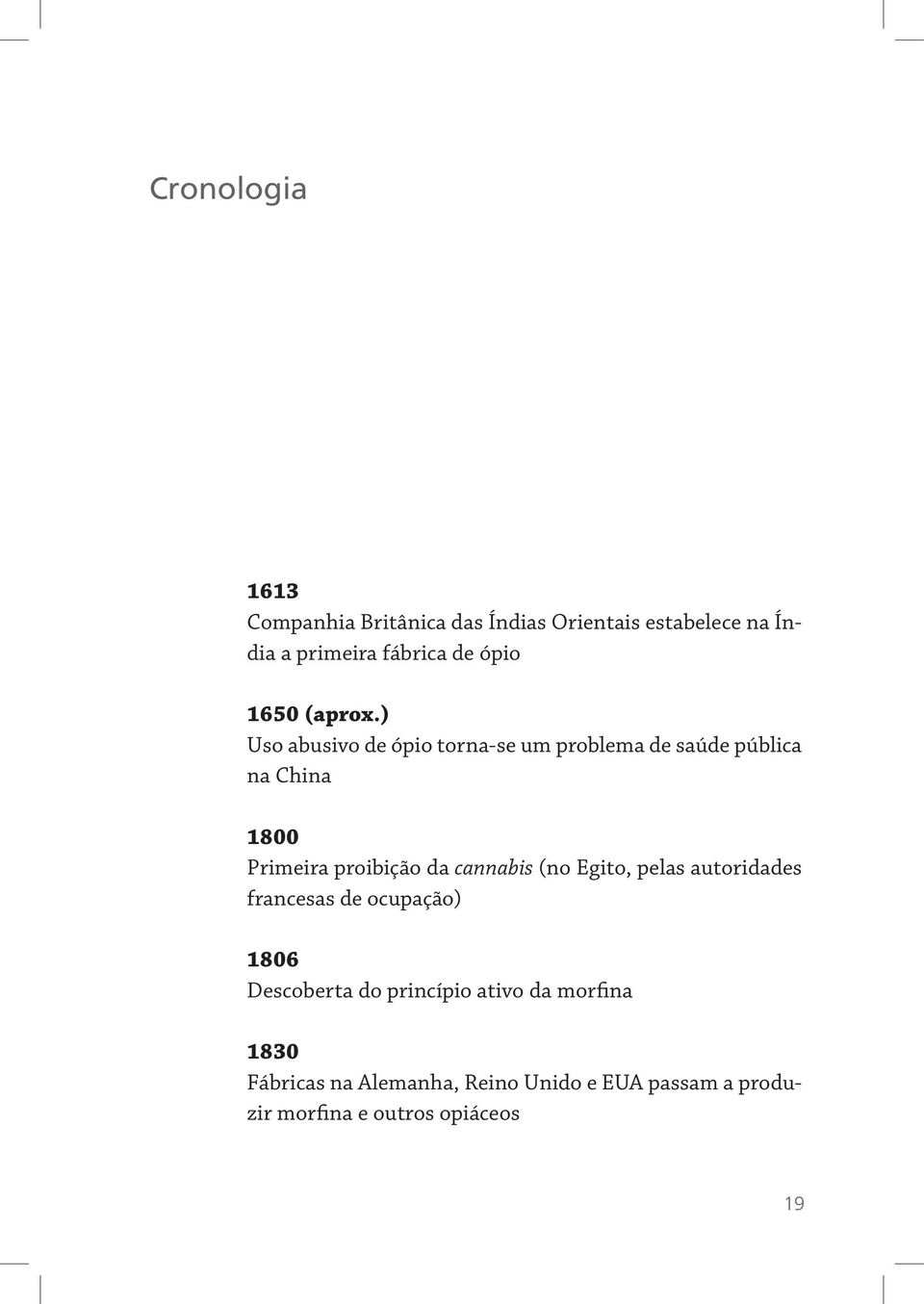 ) Uso abusivo de ópio torna-se um problema de saúde pública na China 1800 Primeira proibição da