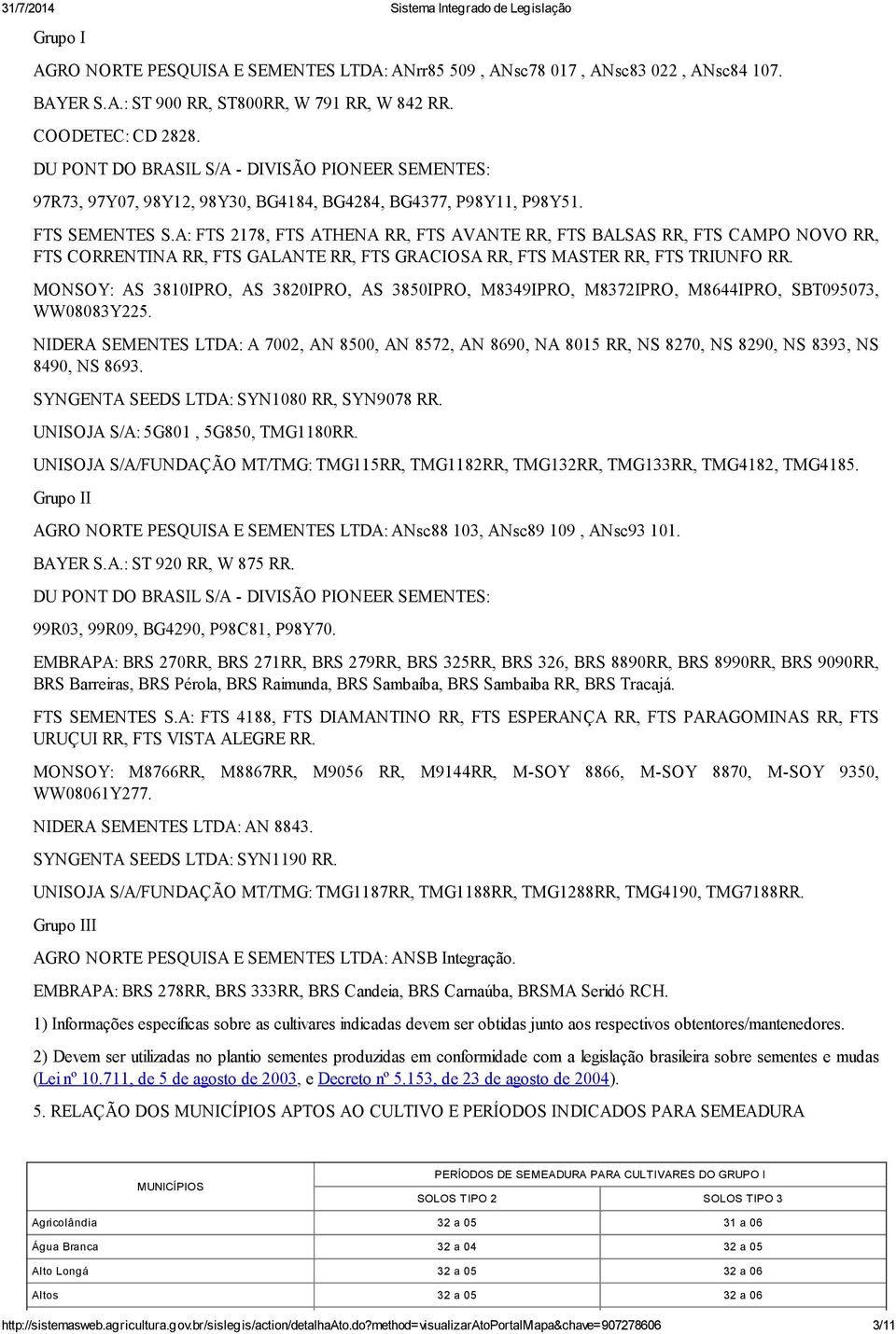 A: FTS 78, FTS ATHENA RR, FTS AVANTE RR, FTS BALSAS RR, FTS CAMPO NOVO RR, FTS CORRENTINA RR, FTS GALANTE RR, FTS GRACIOSA RR, FTS MASTER RR, FTS TRIUNFO RR.