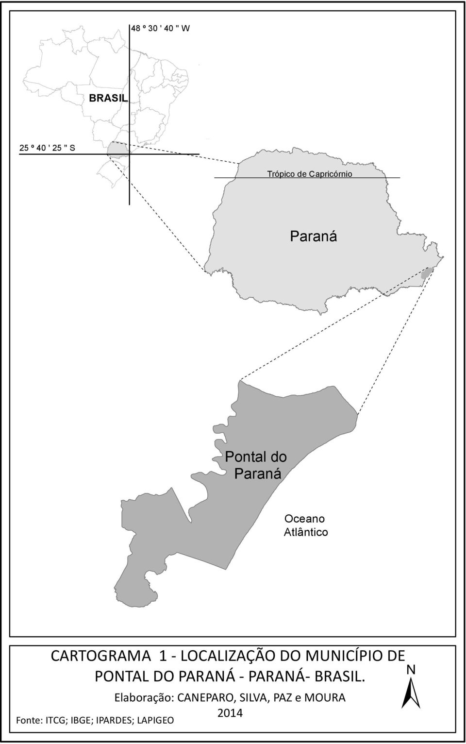 LOCALIZAÇÃO DO MUNICÍPIO DE PONTAL DO PARANÁ - PARANÁ- BRASIL.