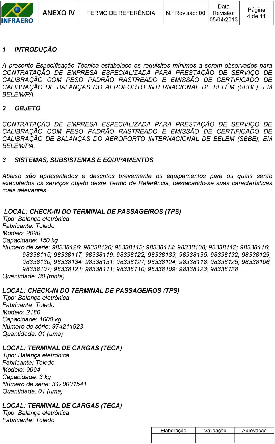 PESO PADRÃO RASTREADO E EMISSÃO DE CERTIFICADO DE CALIBRAÇÃO DE BALANÇAS DO AEROPORTO INTERNACIONAL DE BELÉM (SBBE), EM BELÉM/PA.