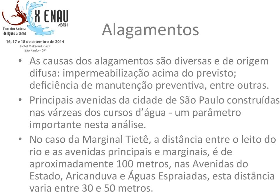 Principais avenidas da cidade de São Paulo construídas nas várzeas dos cursos d água - um parâmetro importante nesta análise.