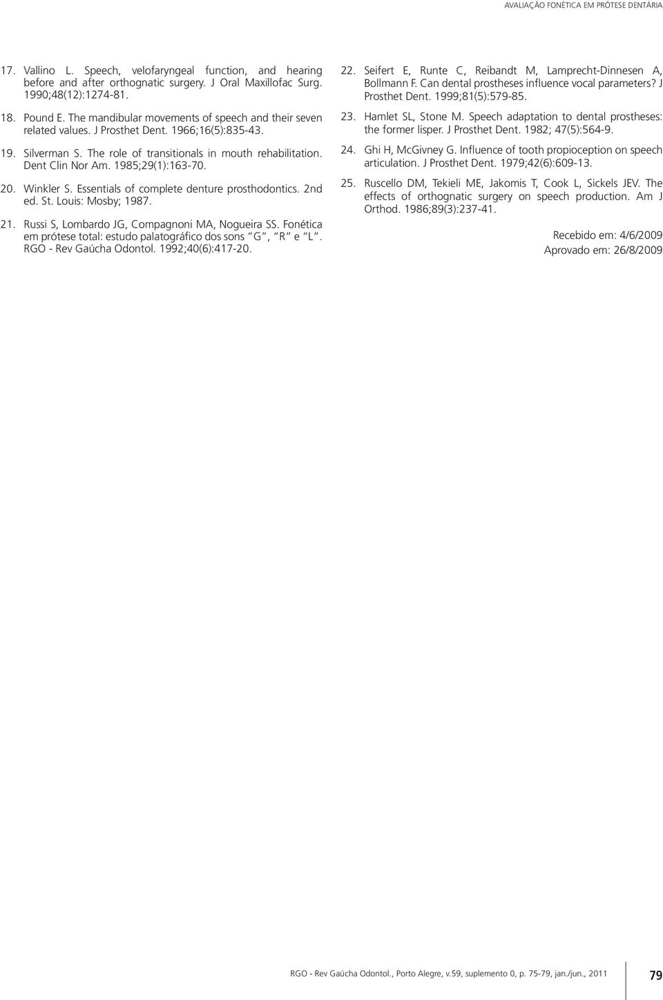 1985;29(1):163-70. 20. Winkler S. Essentials of complete denture prosthodontics. 2nd ed. St. Louis: Mosby; 1987. 21. Russi S, Lombardo JG, Compagnoni MA, Nogueira SS.