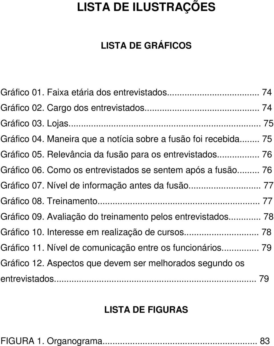 .. 76 Gráfico 07. Nível de informação antes da fusão... 77 Gráfico 08. Treinamento... 77 Gráfico 09. Avaliação do treinamento pelos entrevistados... 78 Gráfico 10.