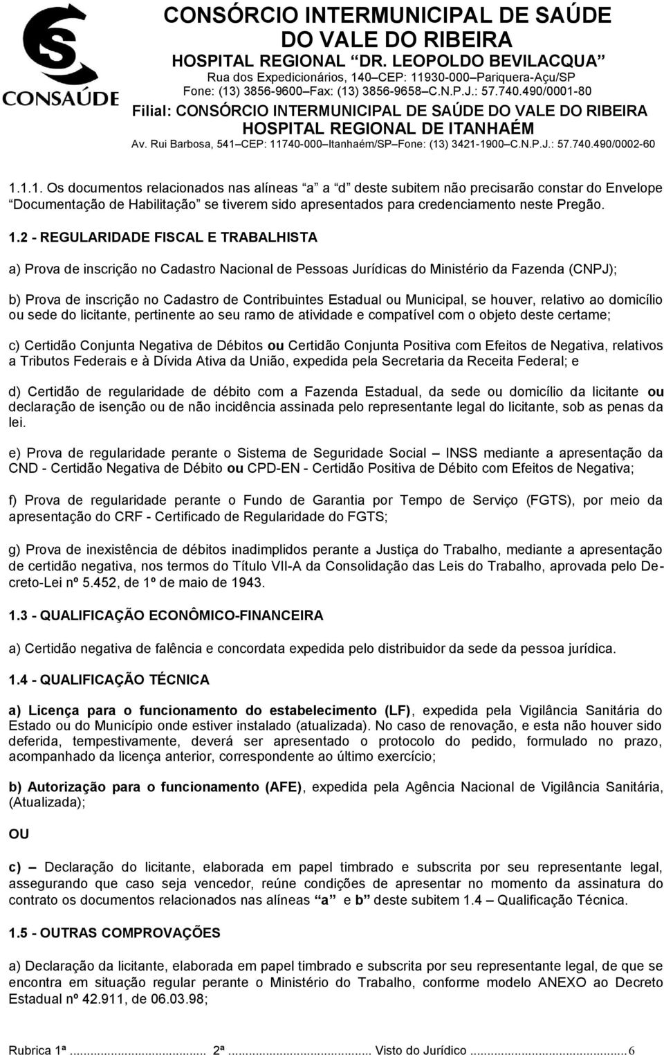 Municipal, se houver, relativo ao domicílio ou sede do licitante, pertinente ao seu ramo de atividade e compatível com o objeto deste certame; c) Certidão Conjunta Negativa de Débitos ou Certidão