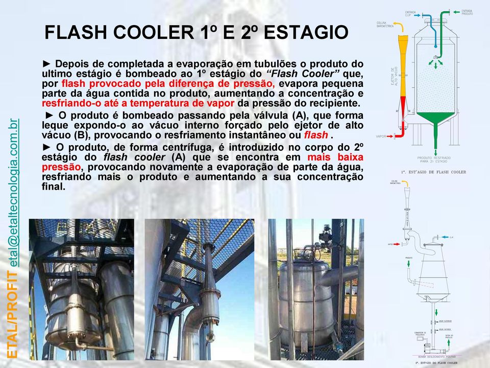 contida no produto, aumentando a concentração e resfriando-o até a temperatura de vapor da pressão do recipiente.