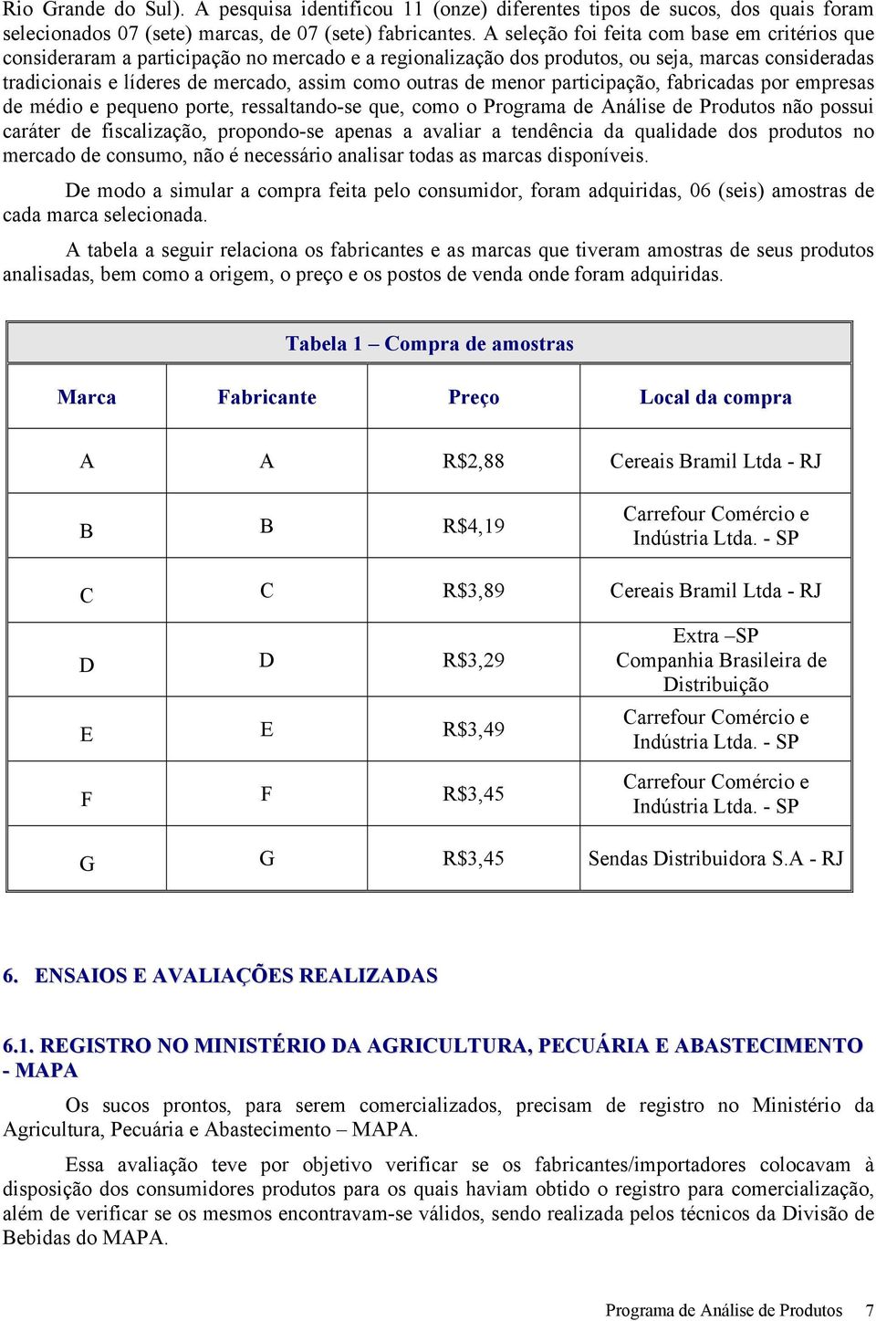 de menor participação, fabricadas por empresas de médio e pequeno porte, ressaltando-se que, como o Programa de Análise de Produtos não possui caráter de fiscalização, propondo-se apenas a avaliar a