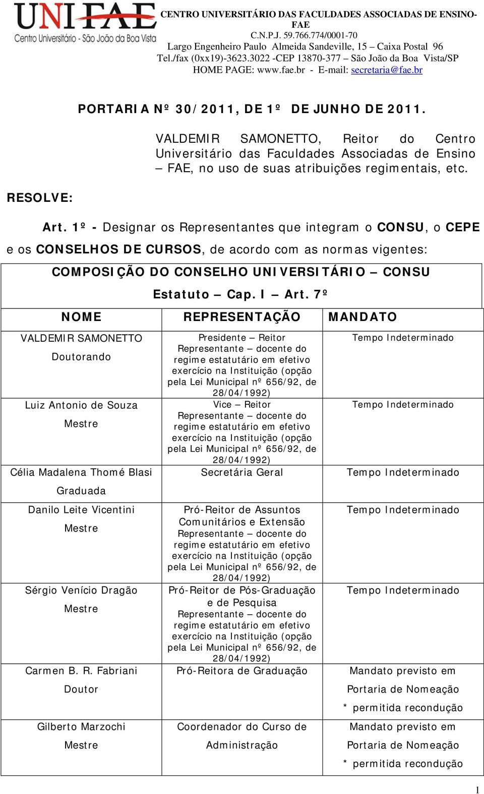 7º VALDEMIR SAMONETTO ando Luiz Antonio de Souza Célia Madalena Thomé Blasi Graduada Danilo Leite Vicentini Sérgio Venício Dragão Carmen B. R.