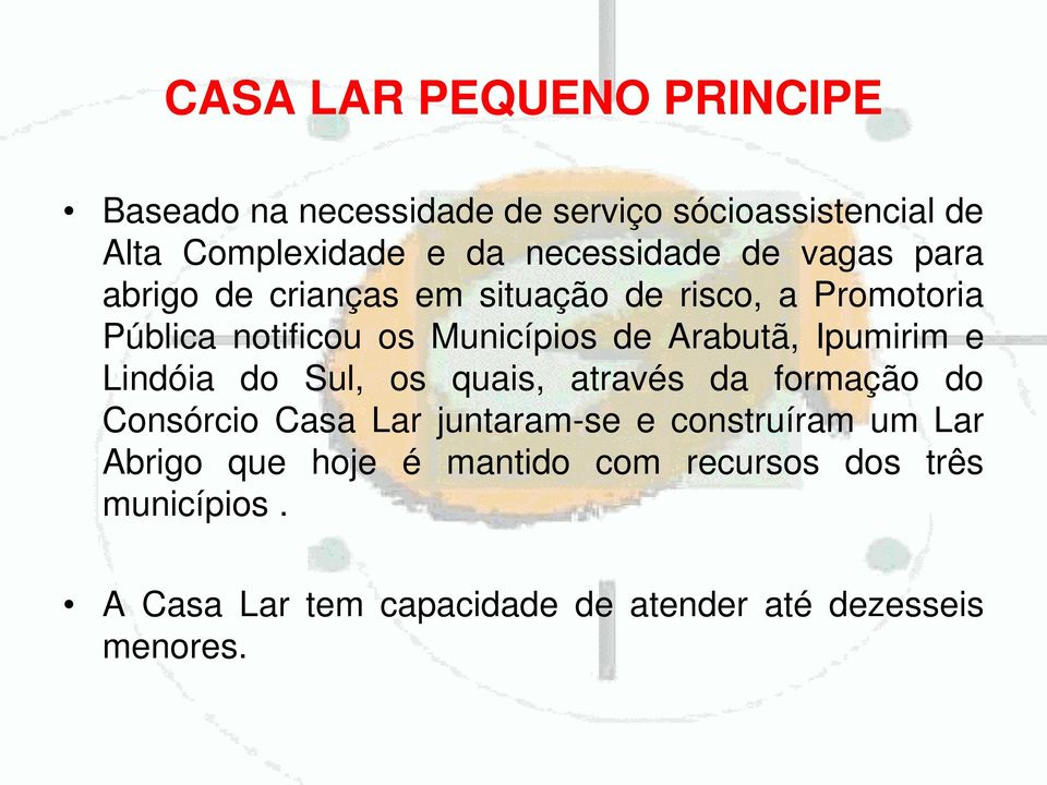 Arabutã, Ipumirim e Lindóia do Sul, os quais, através da formação do Consórcio Casa Lar juntaram-se e construíram