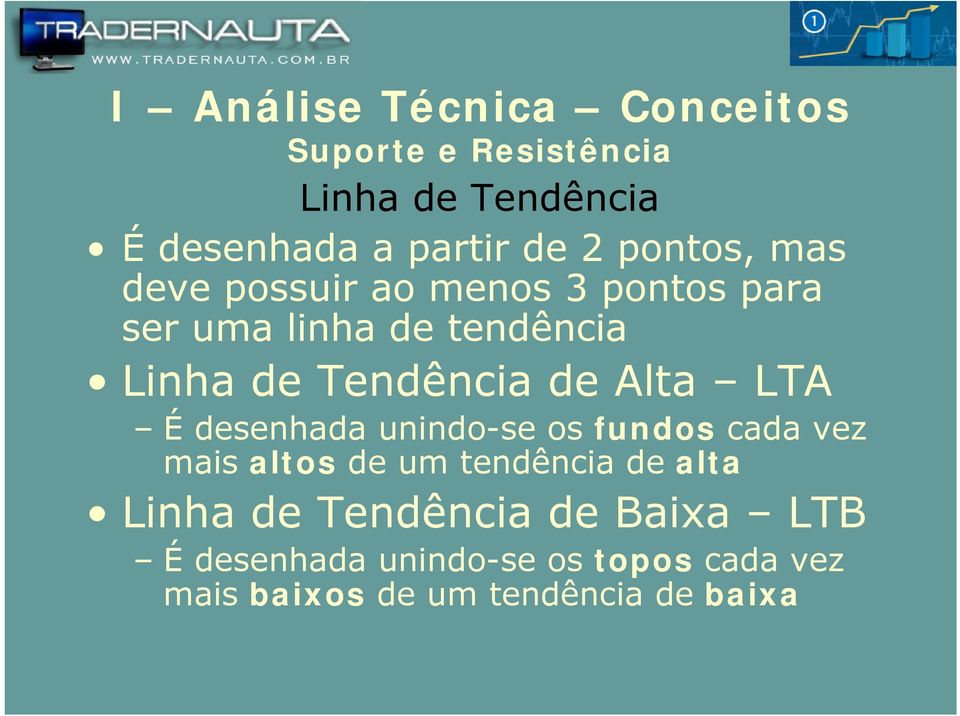 É desenhada unindo-se os fundos cada vez mais altos de um tendência de alta Linha de