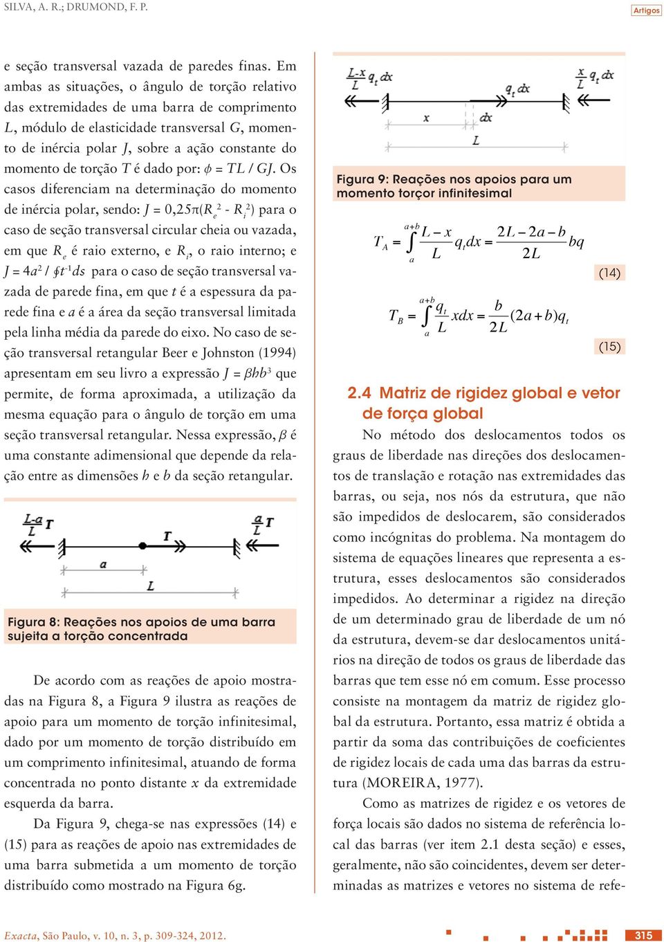 de torção T é dado por: f = TL / GJ.