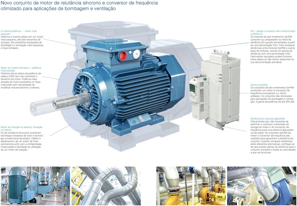 Motor do mesmo tamanho potência mais elevada Obtenha até ao dobro da potência de saída a 3000 rpm sem aumentar o tamanho do.