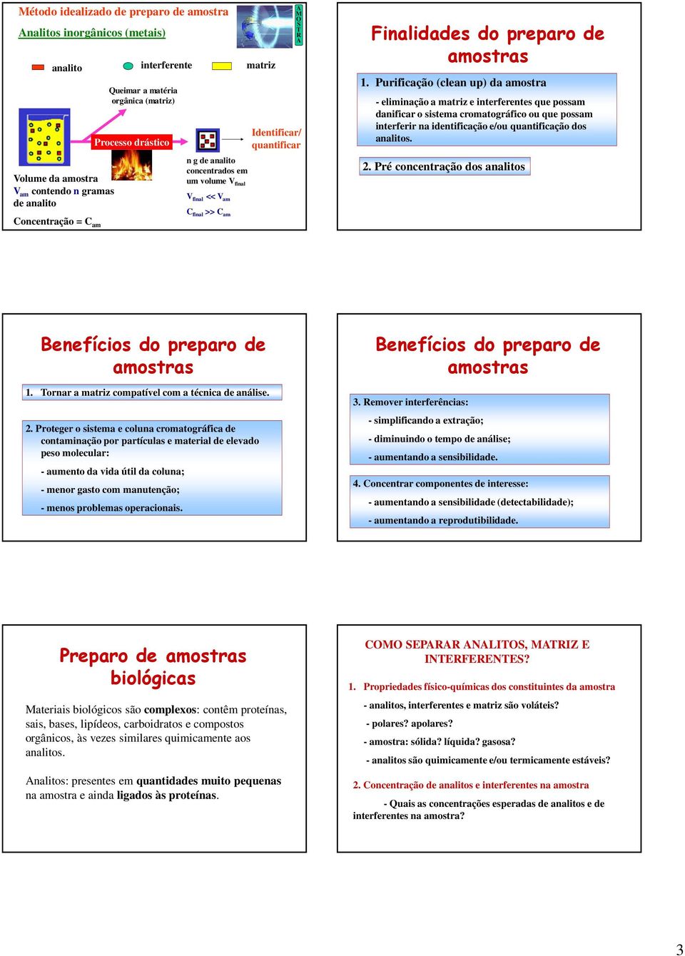 Purificação (clean up) da amostra - eliminação a matriz e interferentes que possam danificar o sistema cromatográfico ou que possam interferir na identificação e/ou quantificação dos analitos. 2.