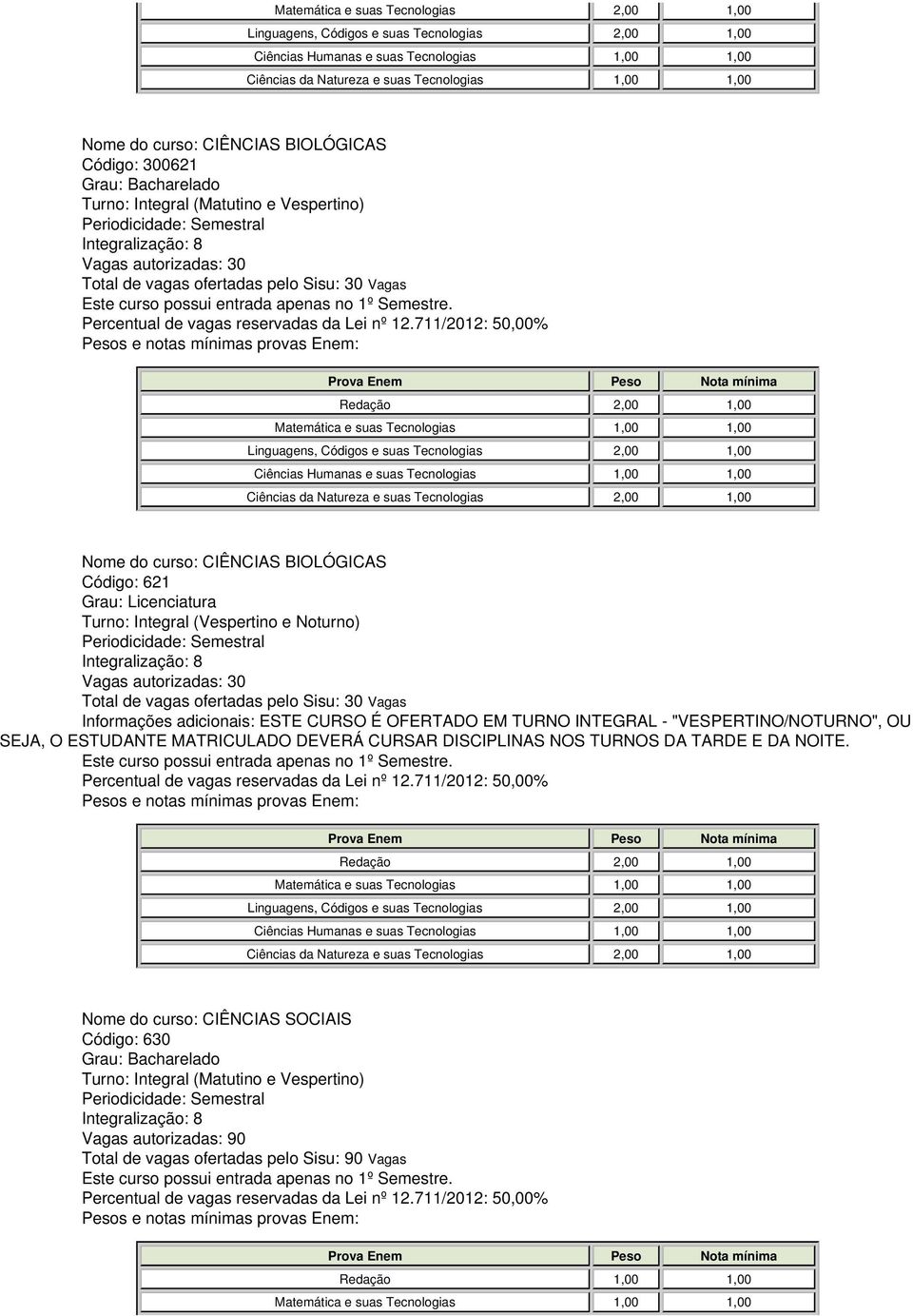 Informações adicionais: ESTE CURSO É OFERTADO EM TURNO INTEGRAL - "VESPERTINO/NOTURNO", OU SEJA, O ESTUDANTE MATRICULADO DEVERÁ CURSAR