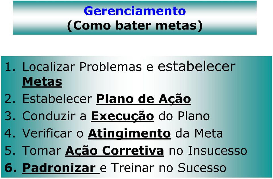 Estabelecer Plano de Ação 3. Conduzir a Execução do Plano 4.