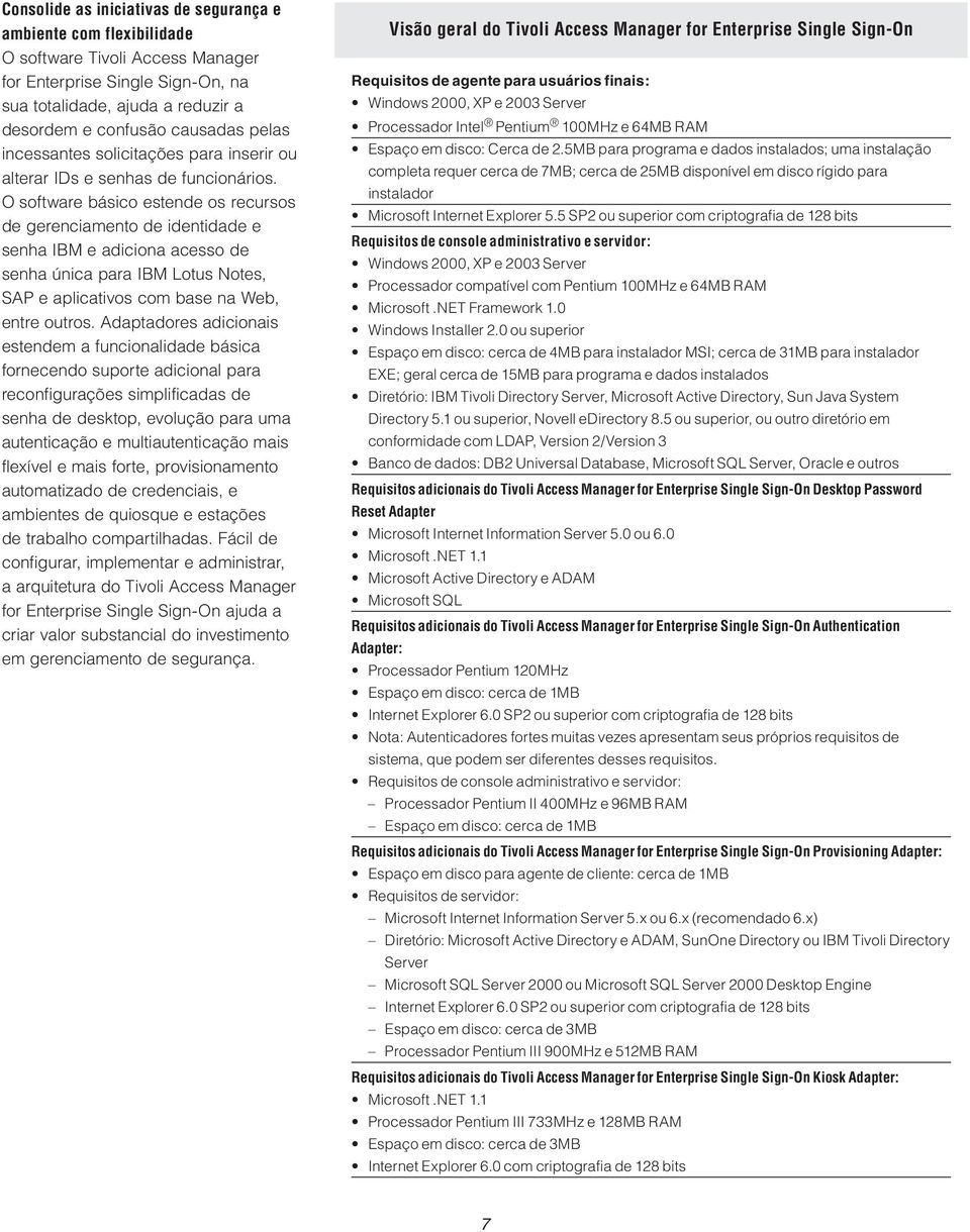 O software básico estende os recursos de gerenciamento de identidade e senha IBM e adiciona acesso de senha única para IBM Lotus Notes, SAP e aplicativos com base na Web, entre outros.