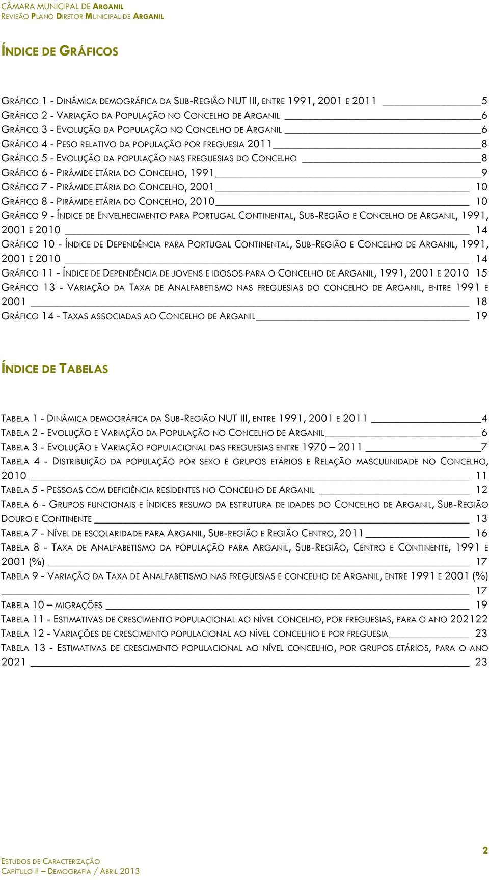 GRÁFICO 7 - PIRÂMIDE ETÁRIA DO CONCELHO, 2001 10 GRÁFICO 8 - PIRÂMIDE ETÁRIA DO CONCELHO, 2010 10 GRÁFICO 9 - ÍNDICE DE ENVELHECIMENTO PARA PORTUGAL CONTINENTAL, SUB-REGIÃO E CONCELHO DE ARGANIL,