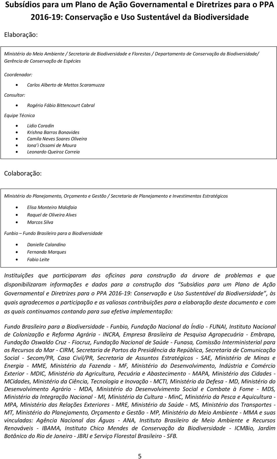 Cabral Lidio Coradin Krishna Barros Bonavides Camila Neves Soares Oliveira Iona i Ossami de Moura Leonardo Queiroz Correia Colaboração: Ministério do Planejamento, Orçamento e Gestão / Secretaria de