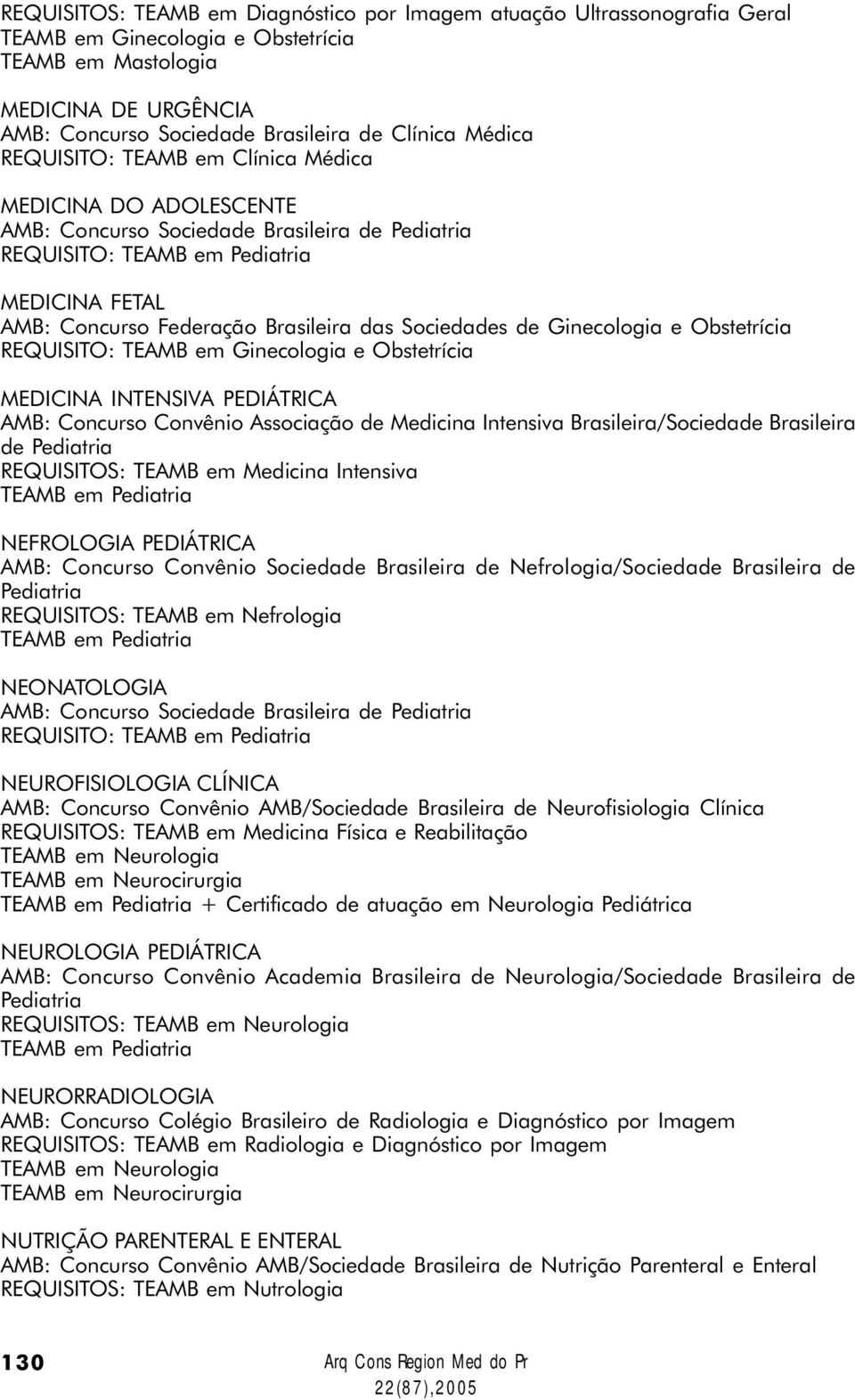 Sociedades de Ginecologia e Obstetrícia REQUISITO: TEAMB em Ginecologia e Obstetrícia MEDICINA INTENSIVA PEDIÁTRICA AMB: Concurso Convênio Associação de Medicina Intensiva Brasileira/Sociedade