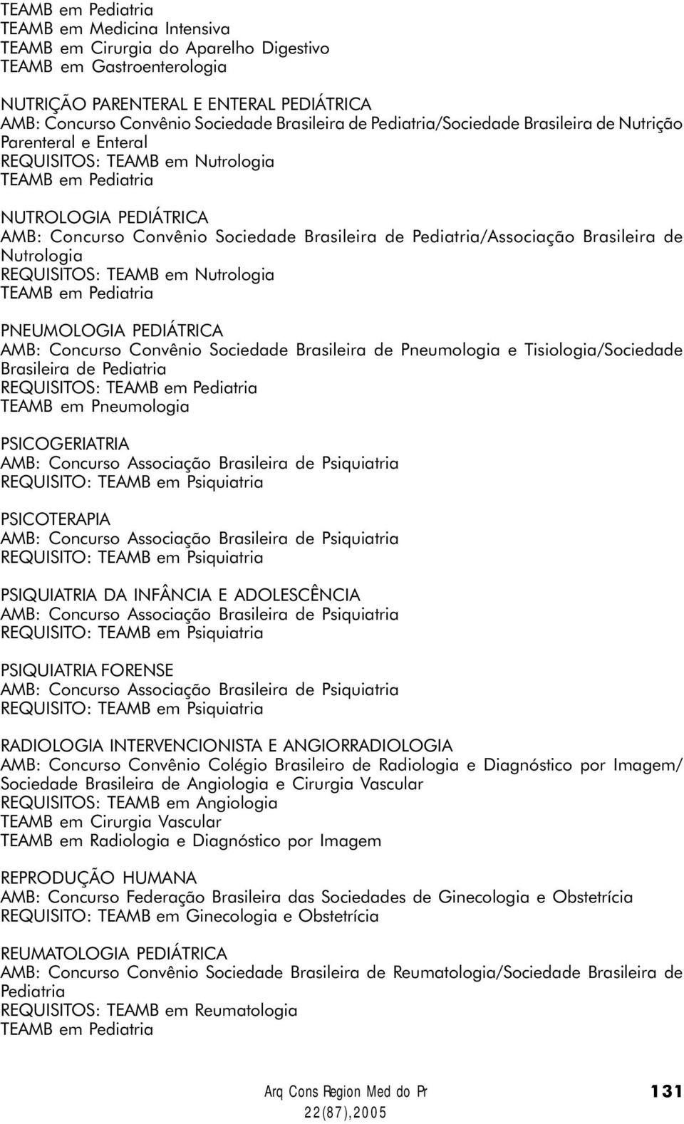 Pediatria/Associação Brasileira de Nutrologia REQUISITOS: TEAMB em Nutrologia TEAMB em Pediatria PNEUMOLOGIA PEDIÁTRICA AMB: Concurso Convênio Sociedade Brasileira de Pneumologia e