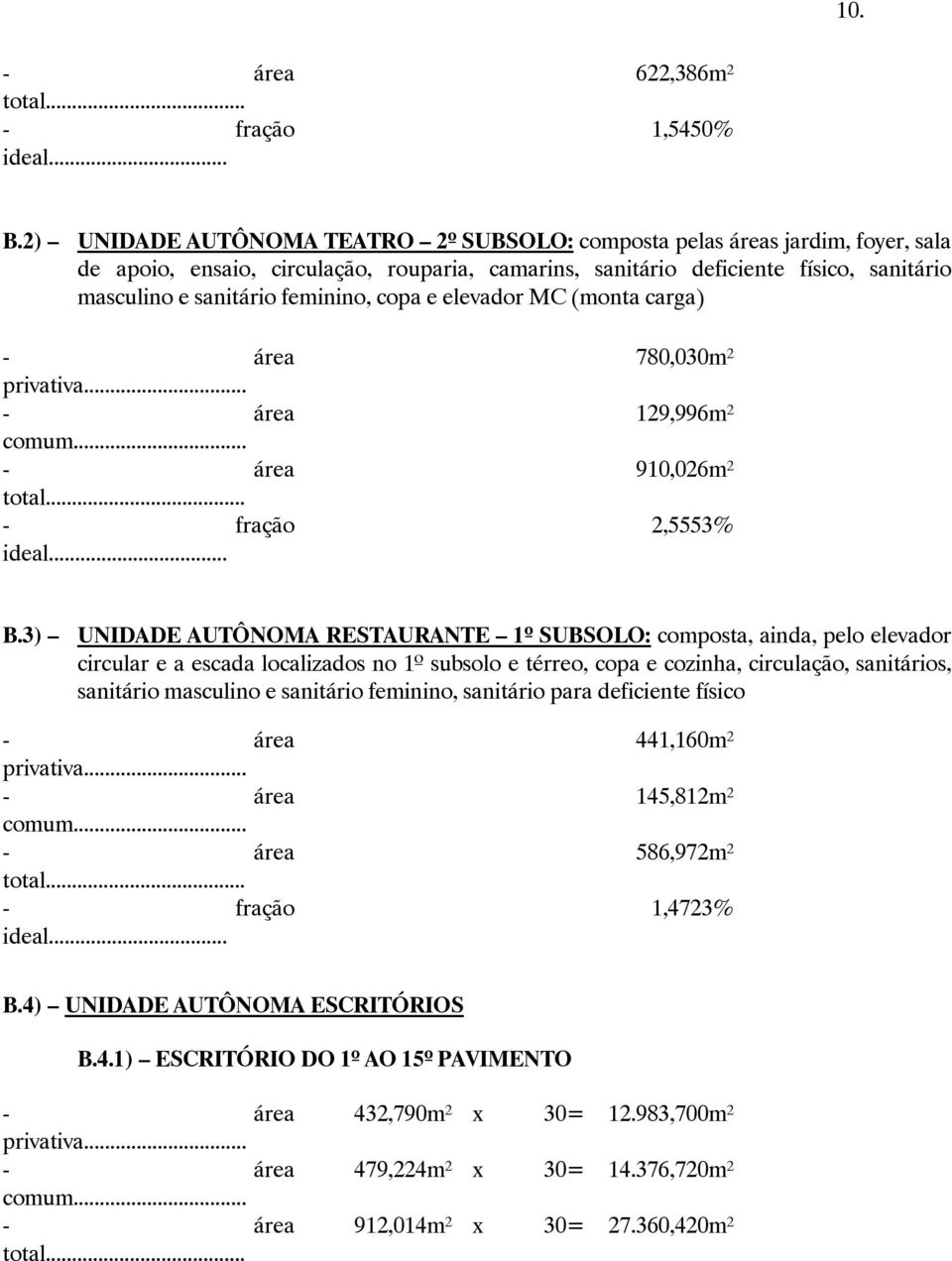 feminino, copa e elevador MC (monta carga) privativa... comum... total... - fração ideal... 780,030m² 129,996m² 910,026m² 2,5553% B.