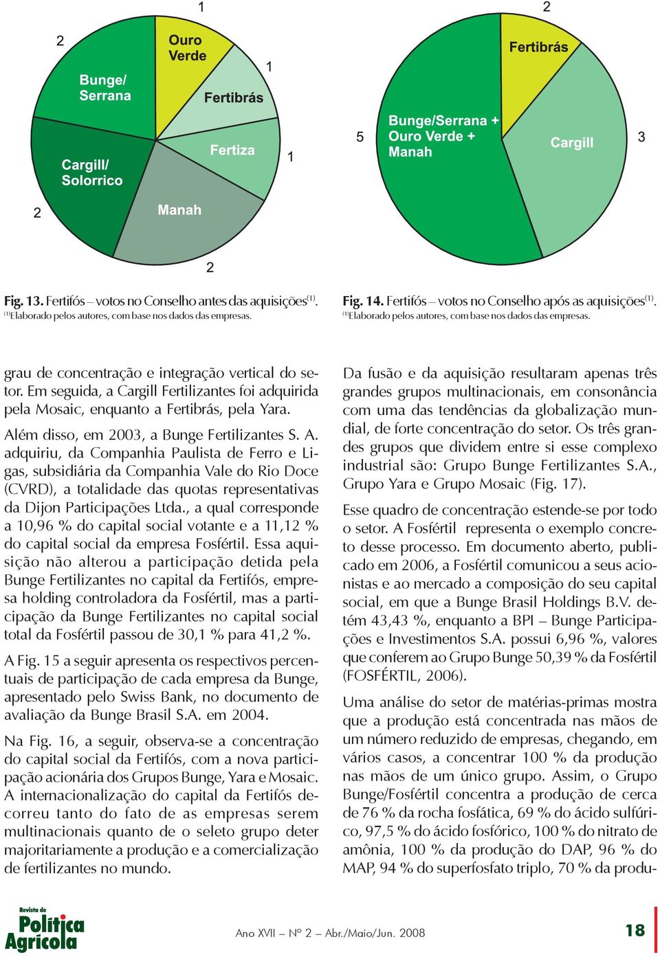 Em seguida, a Cargill Fertilizantes foi adquirida pela Mosaic, enquanto a Fertibrás, pela Yara. Al