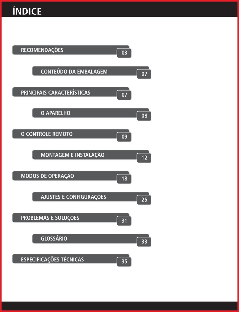 E INSTALAÇÃO 12 MODOS DE OPERAÇÃO 18 AJUSTES E CONFIGURAÇÕES