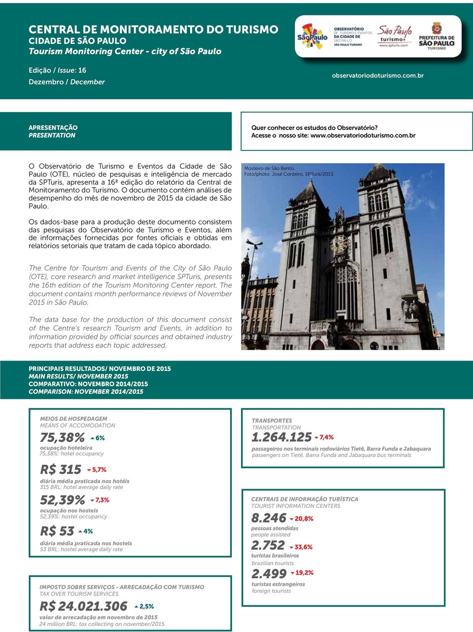 br O Observatório de Turismo e Eventos da Cidade de São Paulo (OTE), núcleo de pesquisas e inteligência de mercado da SPTuris, apresenta a 16ª edição do relatório da Central de Monitoramento do