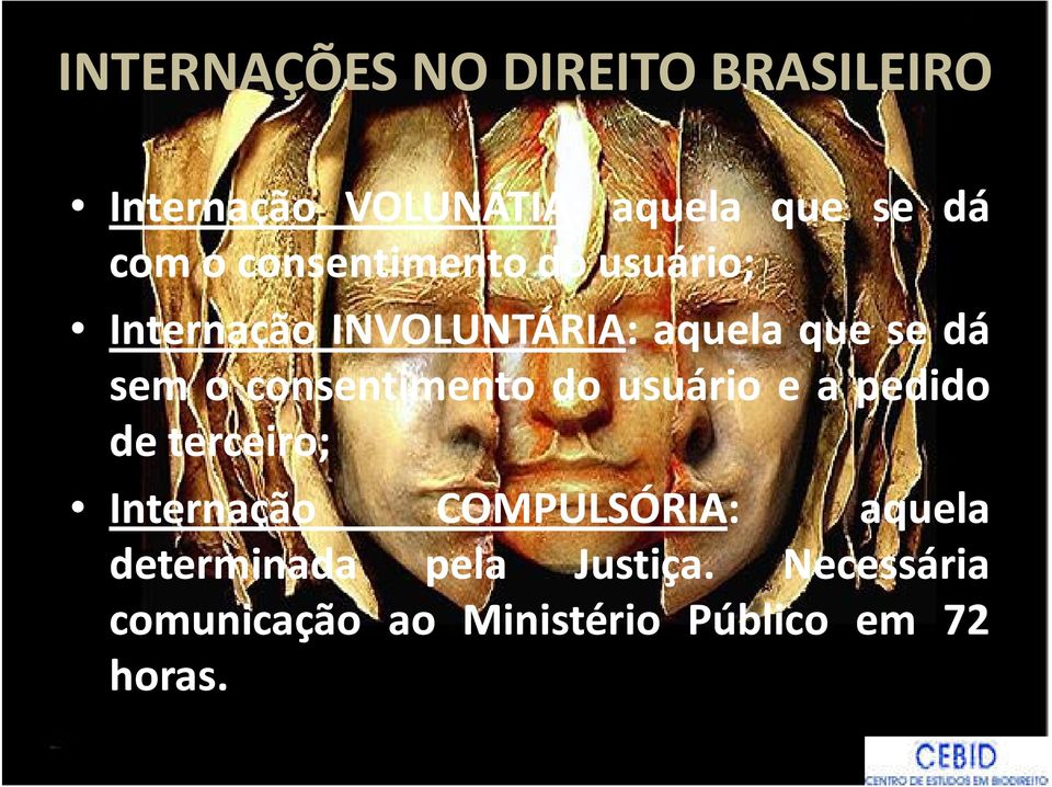 consentimento do usuário e a pedido de terceiro; Internação COMPULSÓRIA: