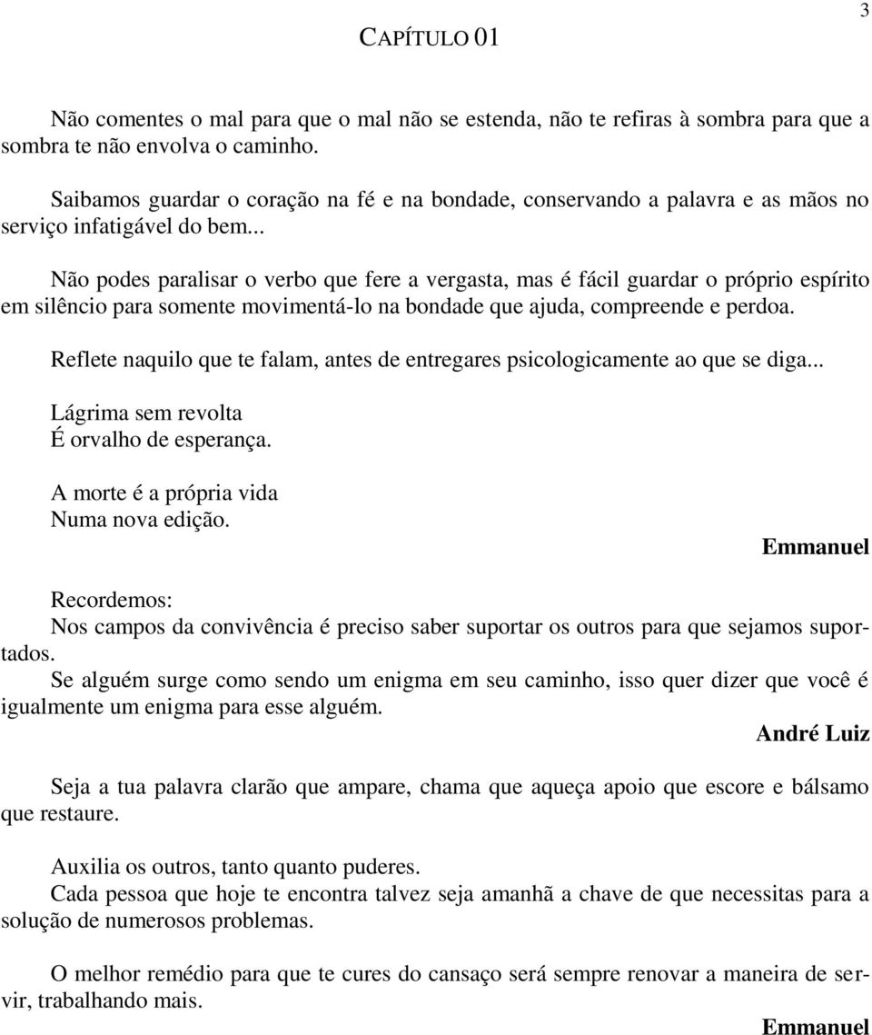 .. Não podes paralisar o verbo que fere a vergasta, mas é fácil guardar o próprio espírito em silêncio para somente movimentá-lo na bondade que ajuda, compreende e perdoa.