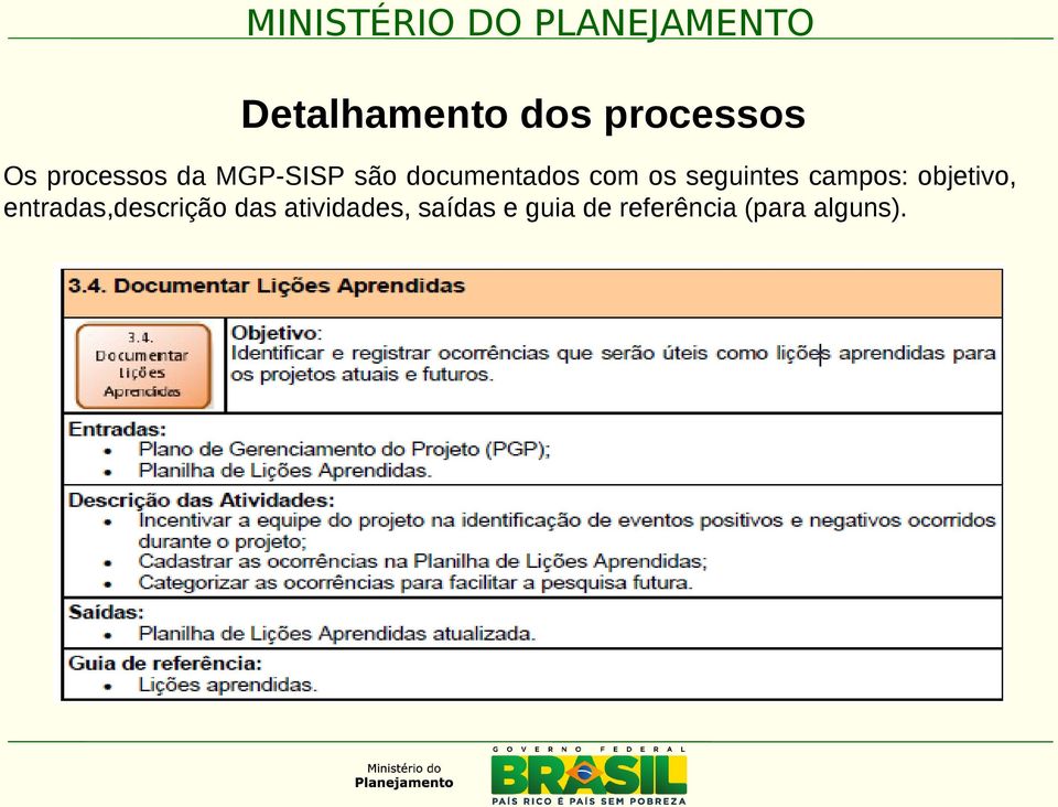 campos: objetivo, entradas,descrição das