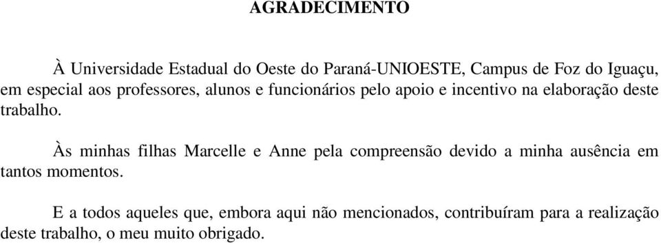 Às minhas filhas Marcelle e Anne pela compreensão devido a minha ausência em tantos momentos.