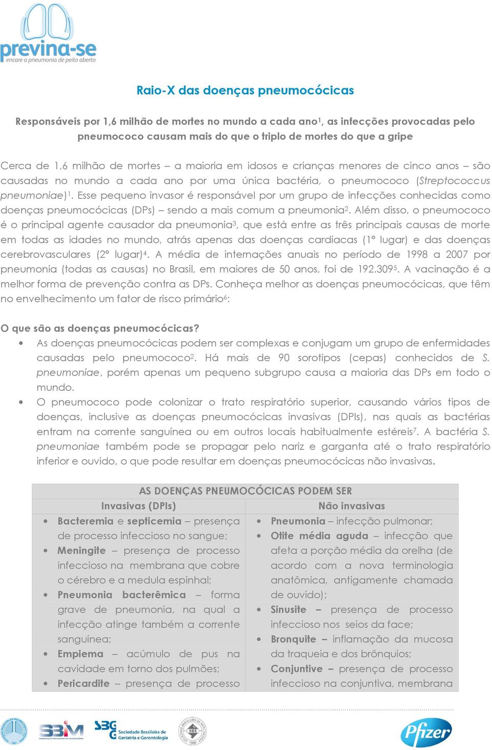 Esse pequeno invasor é responsável por um grupo de infecções conhecidas como doenças pneumocócicas (DPs) sendo a mais comum a pneumonia 2.