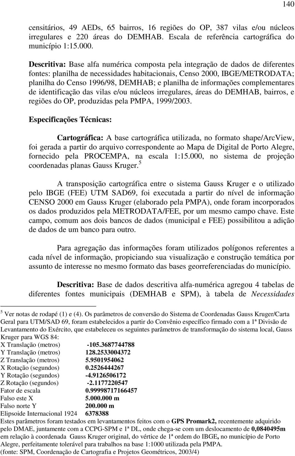 planilha de informações complementares de identificação das vilas e/ou núcleos irregulares, áreas do DEMHAB, bairros, e regiões do OP, produzidas pela PMPA, 1999/2003.