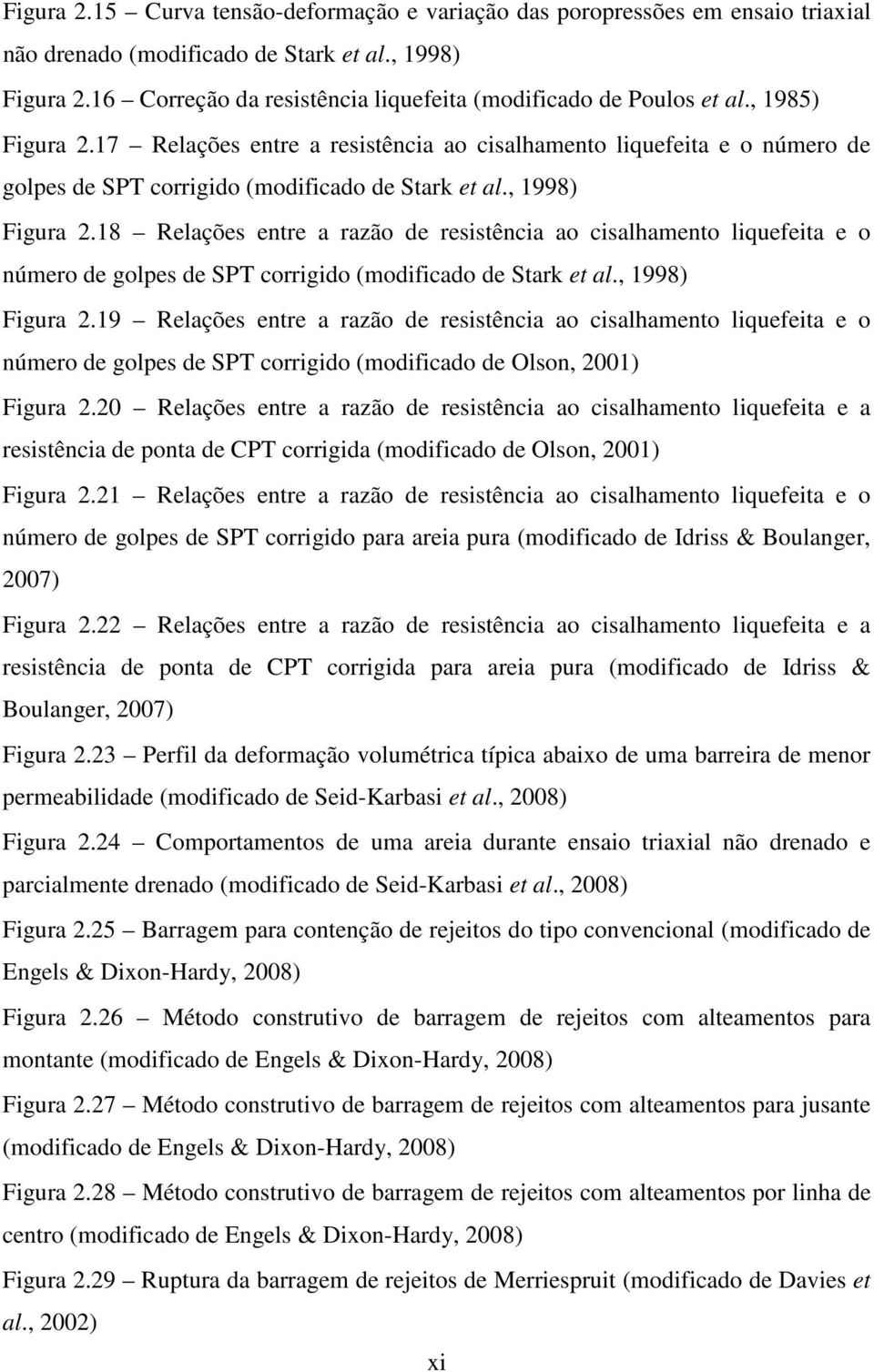 17 Relações entre a resistência ao cisalhamento liquefeita e o número de golpes de SPT corrigido (modificado de Stark et al., 1998) Figura 2.