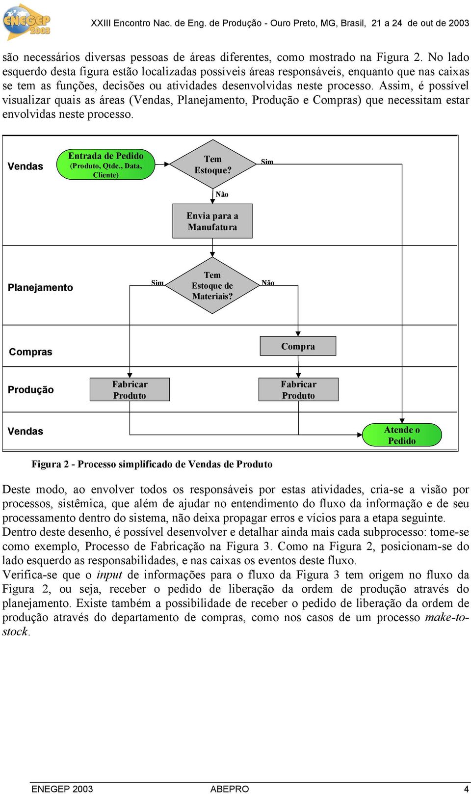 Assim, é possível visualizar quais as áreas (Vendas, Planejamento, e Compras) que necessitam estar envolvidas neste processo. Vendas Entrada de Pedido (Produto, Qtde., Data, Cliente) Tem Estoque?