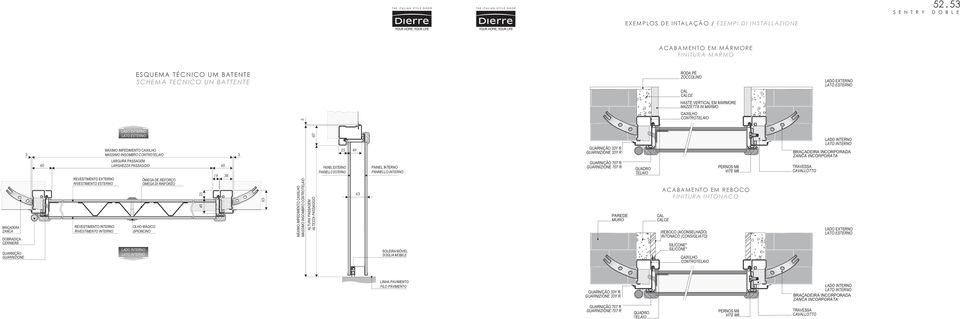 INTERNO 3 ESQUEMA TÉCNICO UM BATENTE GUARNIÇÃO SCHEMA TECNICO GUARNIZIONE UN BATTENTE MÁXIMO IMPEDIMENTO MASSIMO INGOMBRO LARGURA PASSAGEM LARGHEZZA PASSAGGIO AIO OLHO MÁGICO SPIONCINO ÔMEGA DE