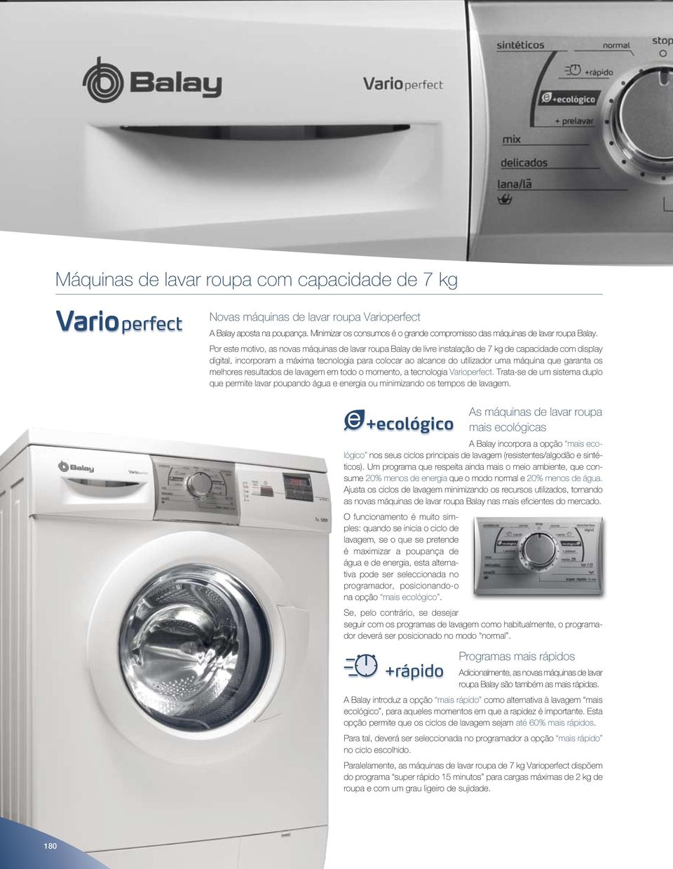 que garanta os melhores resultados de lavagem em todo o momento, a tecnologia Varioperfect. Trata-se de um sistema duplo que permite lavar poupando água e energia ou minimizando os tempos de lavagem.