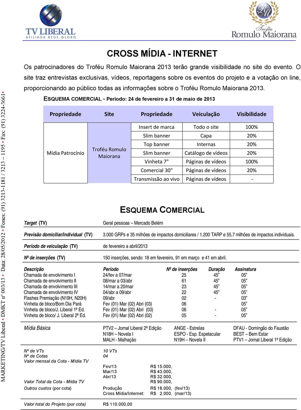 Target (TV) ESQUEMA COMERCIAL - Período: 24 de fevereiro a 31 de maio de 2013 Propriedade Site Propriedade Veiculação Visibilidade Insert de marca Todo o site 100% Slim banner Capa 20% Top banner