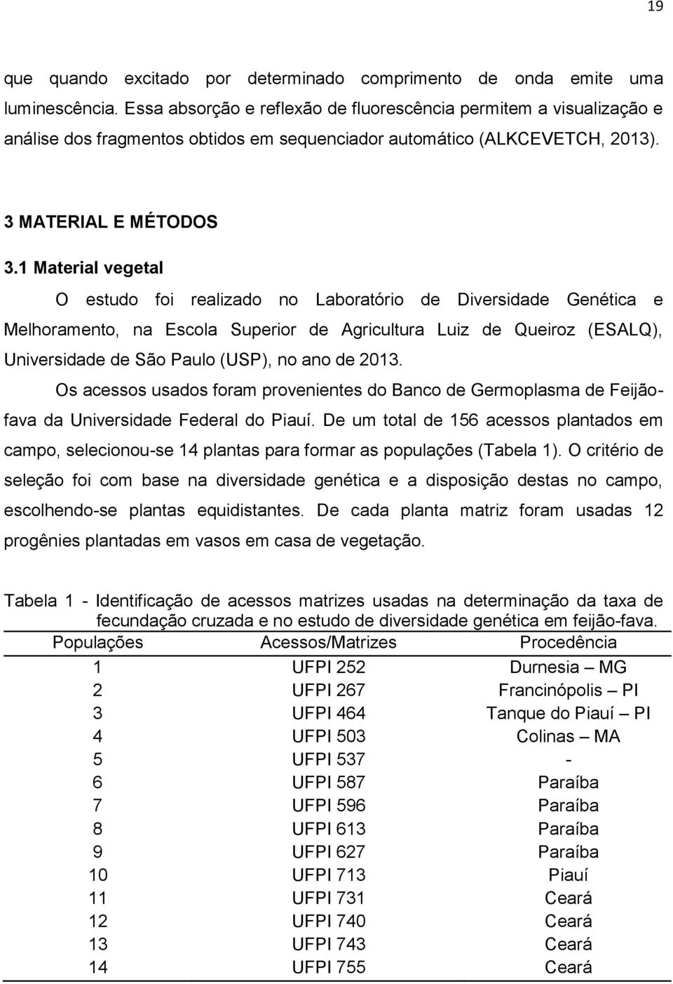 1 Material vegetal O estudo foi realizado no Laboratório de Diversidade Genética e Melhoramento, na Escola Superior de Agricultura Luiz de Queiroz (ESALQ), Universidade de São Paulo (USP), no ano de